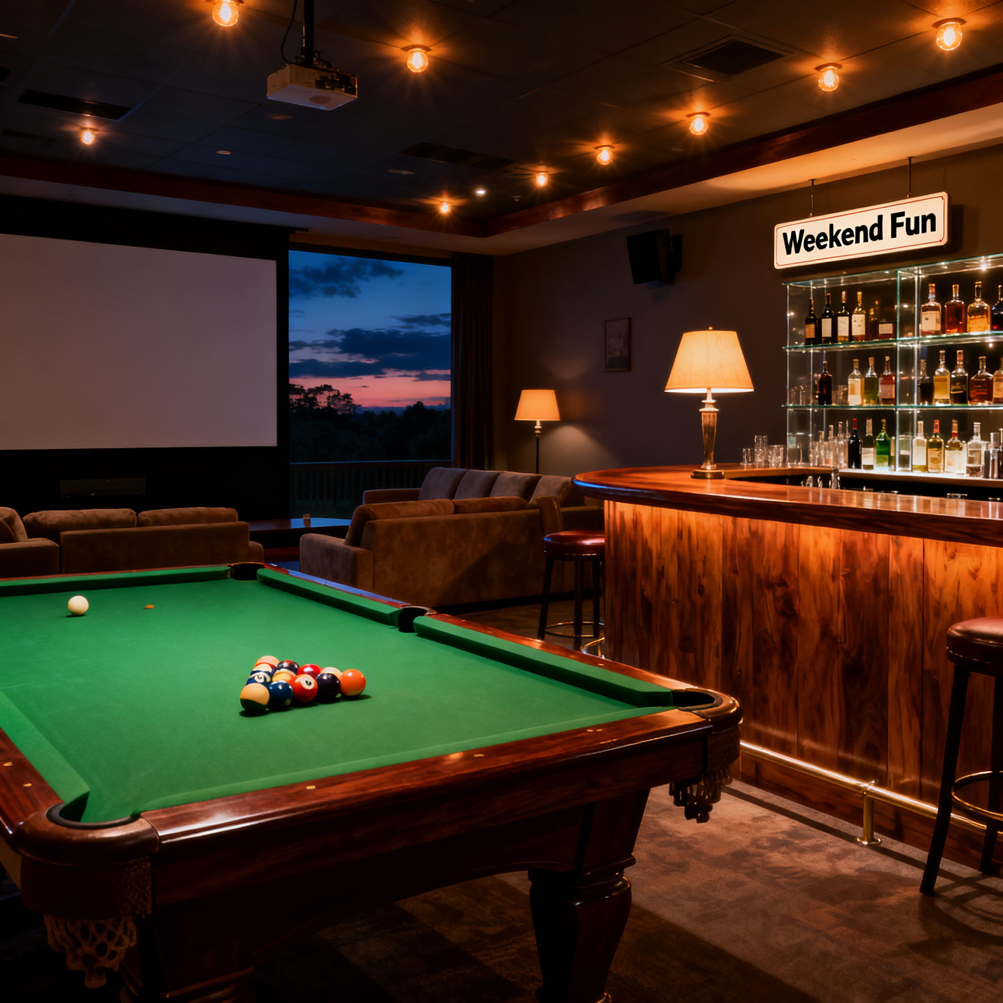 Billiard Table + Bar = Perfect Home Theater? Weekend Party Vibes Maxed Out
