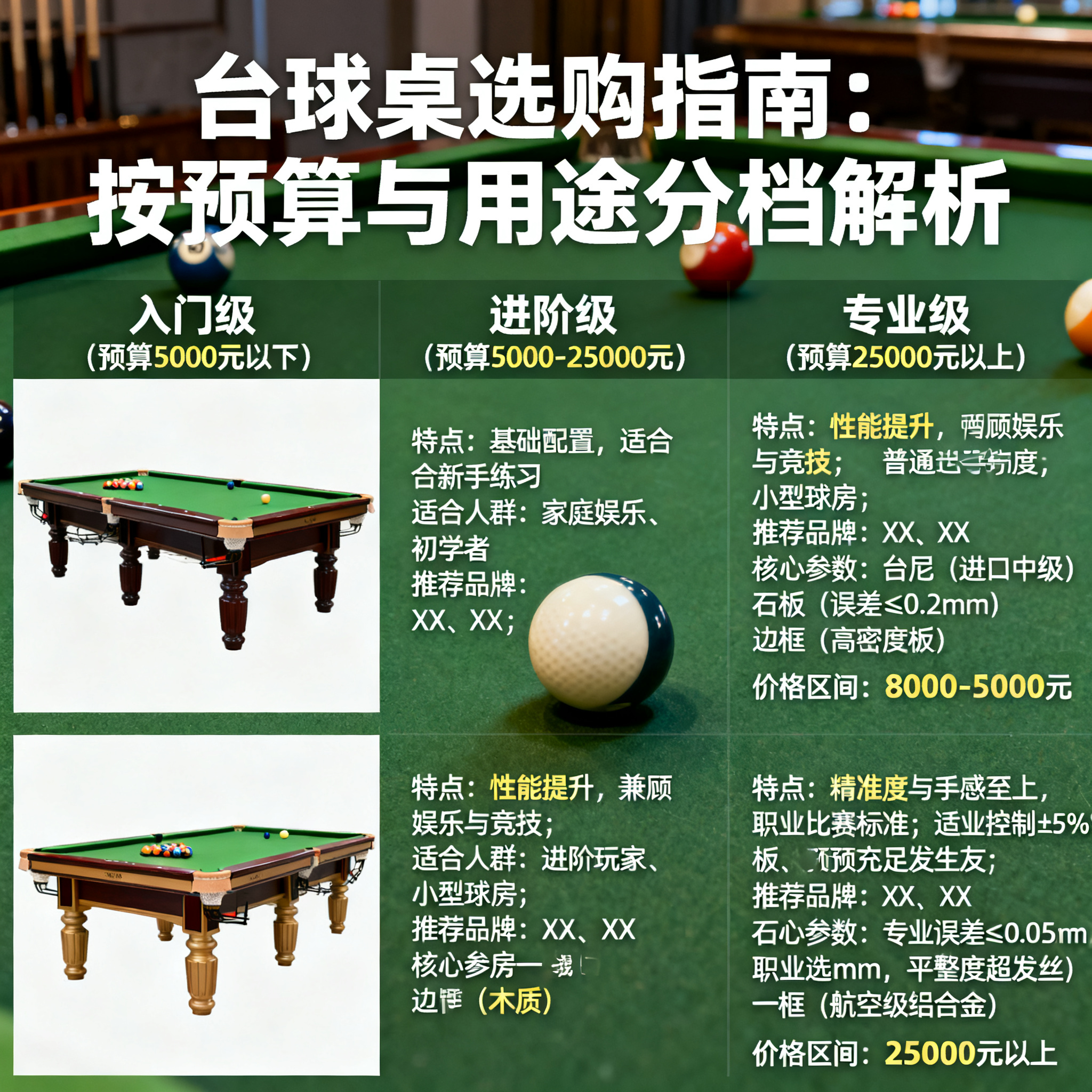 第三档：专业级（预算 25000 元以上）——专业球房、比赛用台、预算充足的发烧友