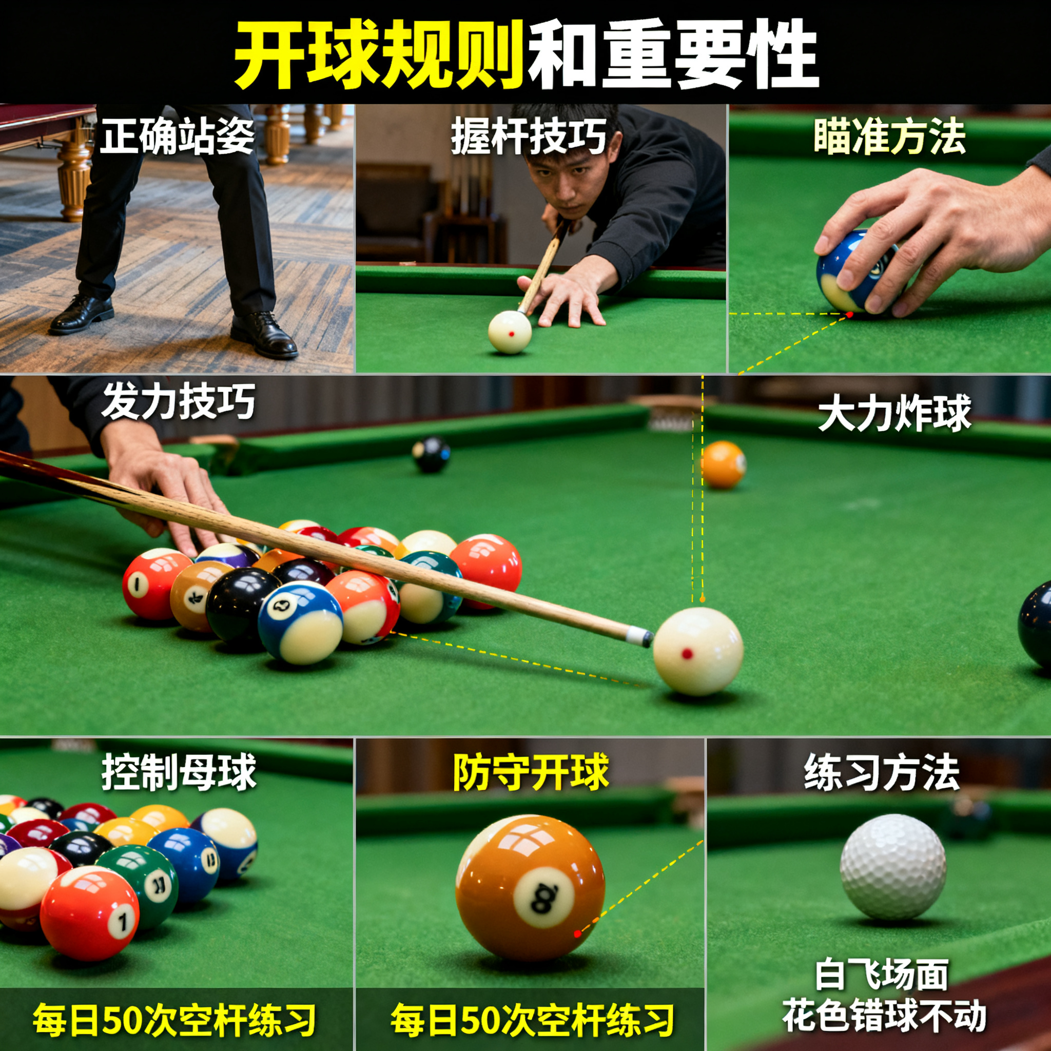 新手必学：台球桌开球技巧，让你一杆炸出气势