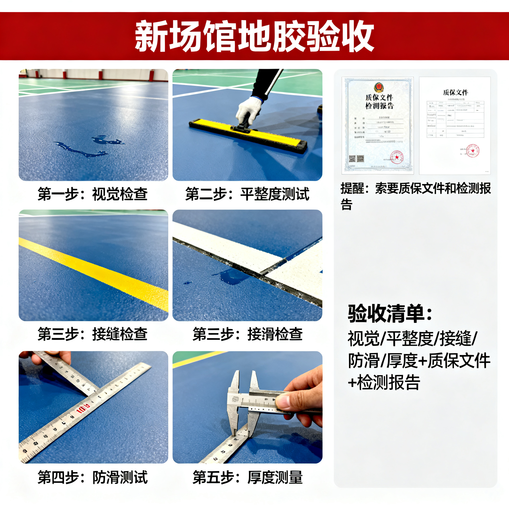 从材质到施工,手把手教你验收一个新场馆地胶