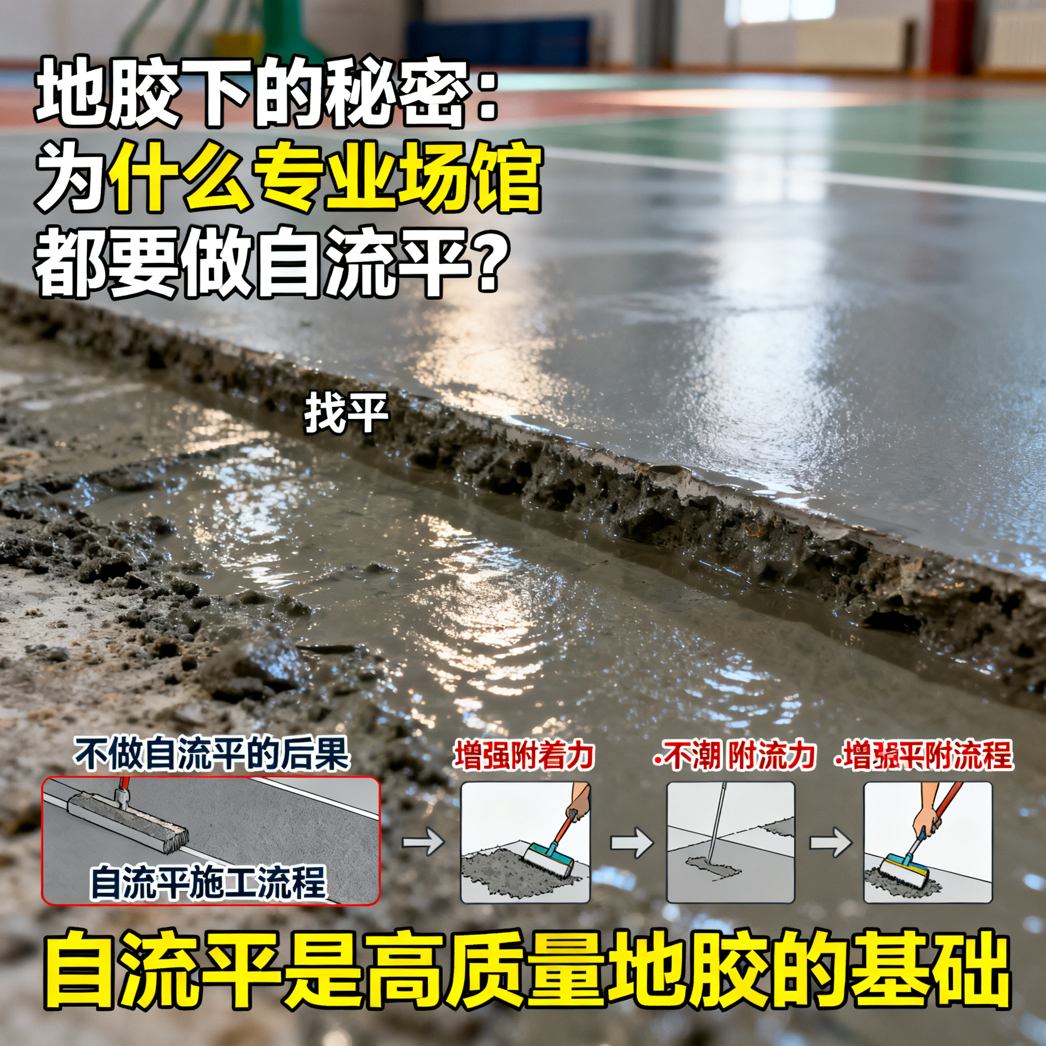 地胶下的秘密:为什么专业场馆都要做自流平?