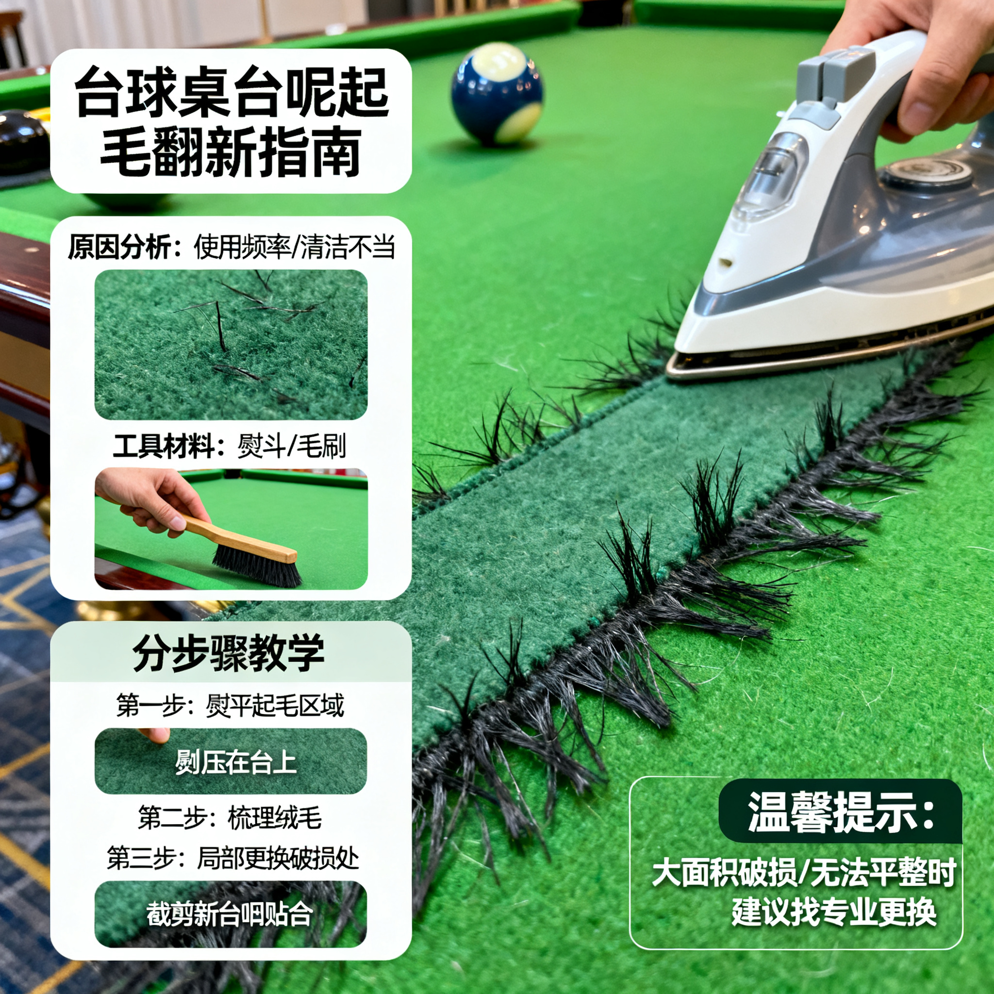 台球桌台呢起毛怎么办？自己动手翻新，省钱又实用