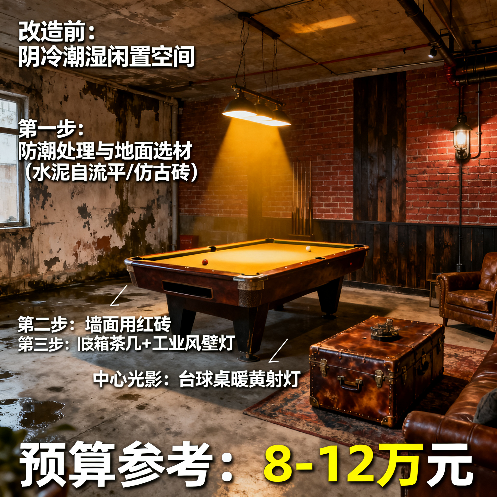地下室/车库改造计划：台球桌+复古美式软装，藏不住的硬汉浪漫