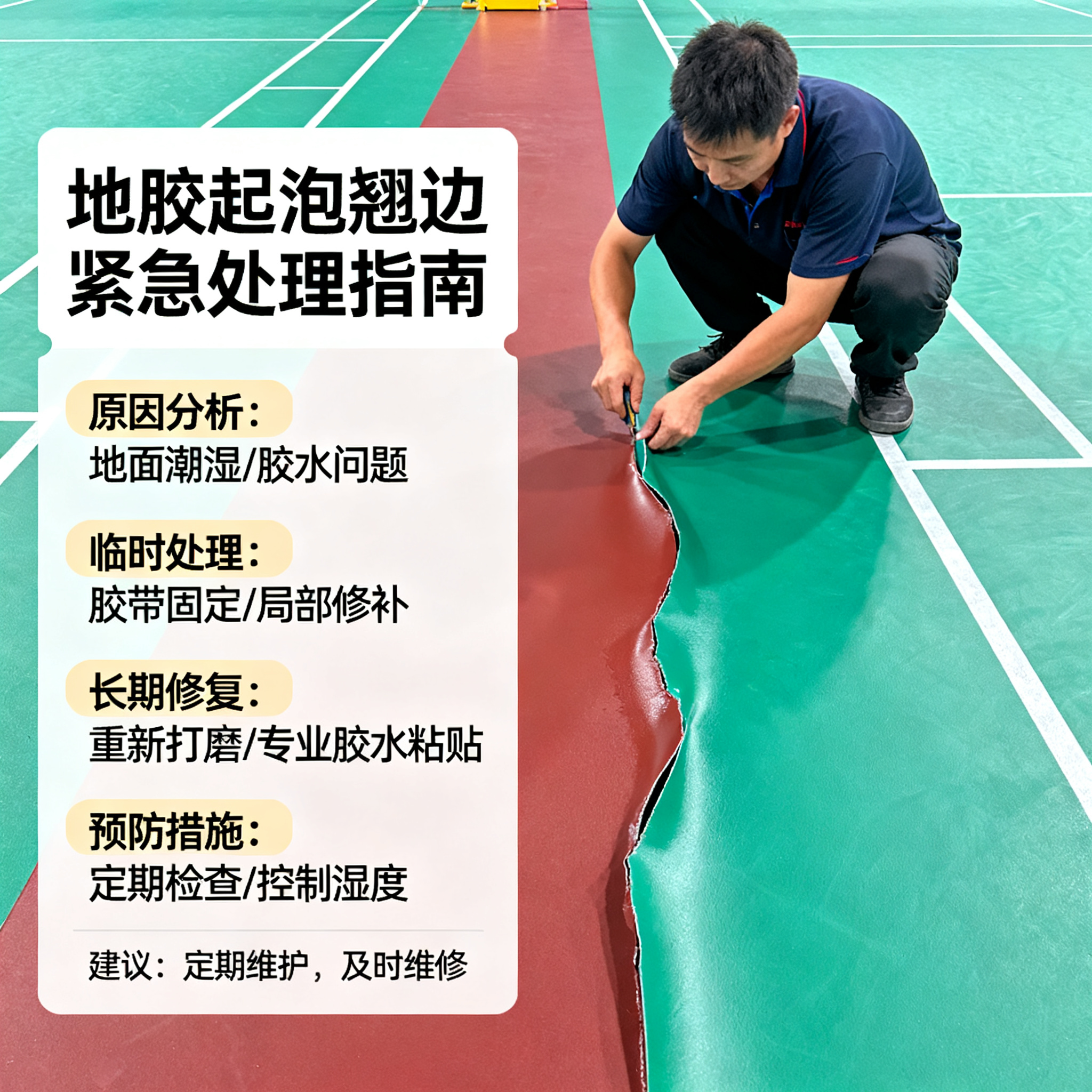 场馆地胶起泡、翘边怎么办?维修师傅的紧急处理指南