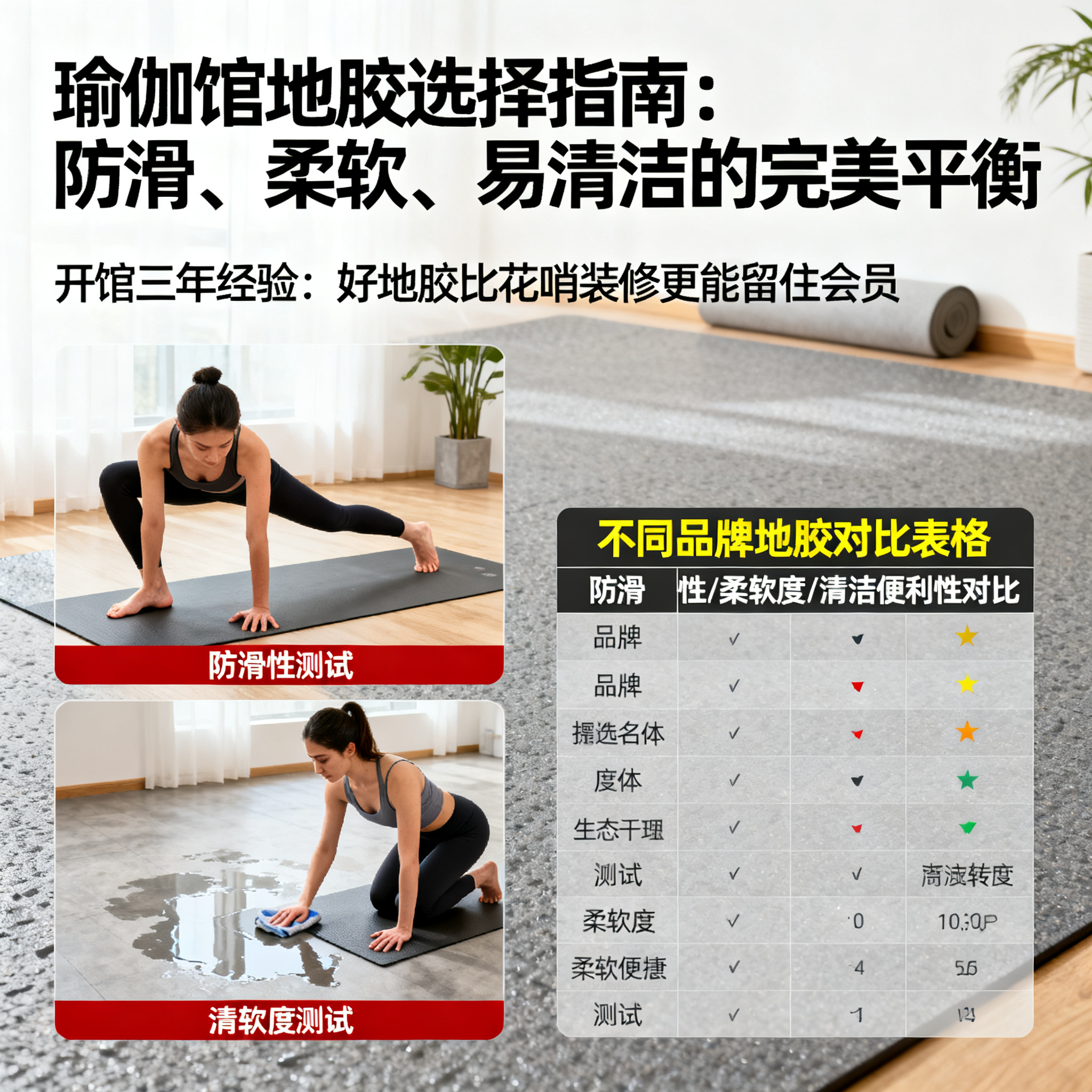 瑜伽馆地胶选择指南:防滑、柔软、易清洁的完美平衡