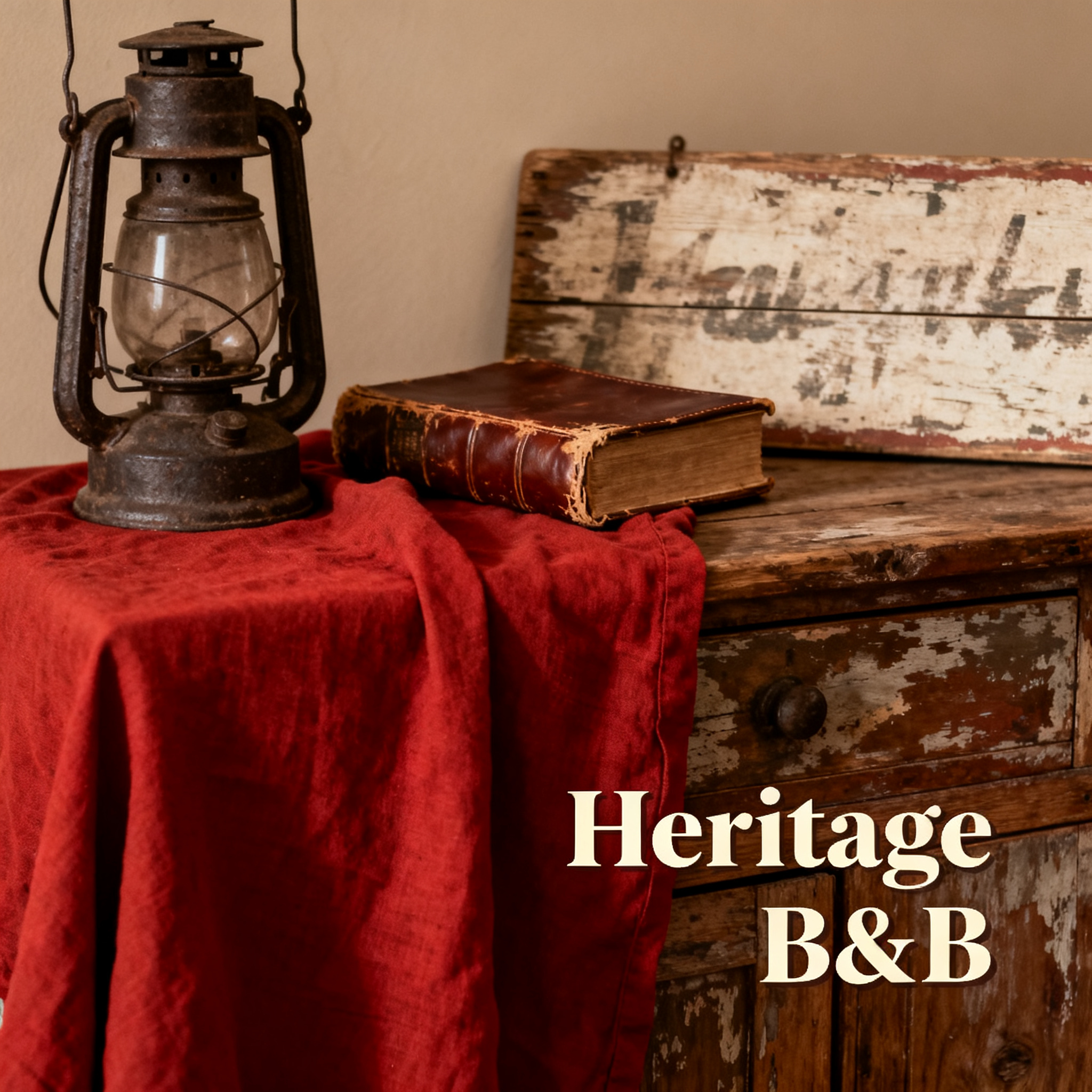 Vintage American Style: Strong Narrative of Red Cloth and Distressed Wood