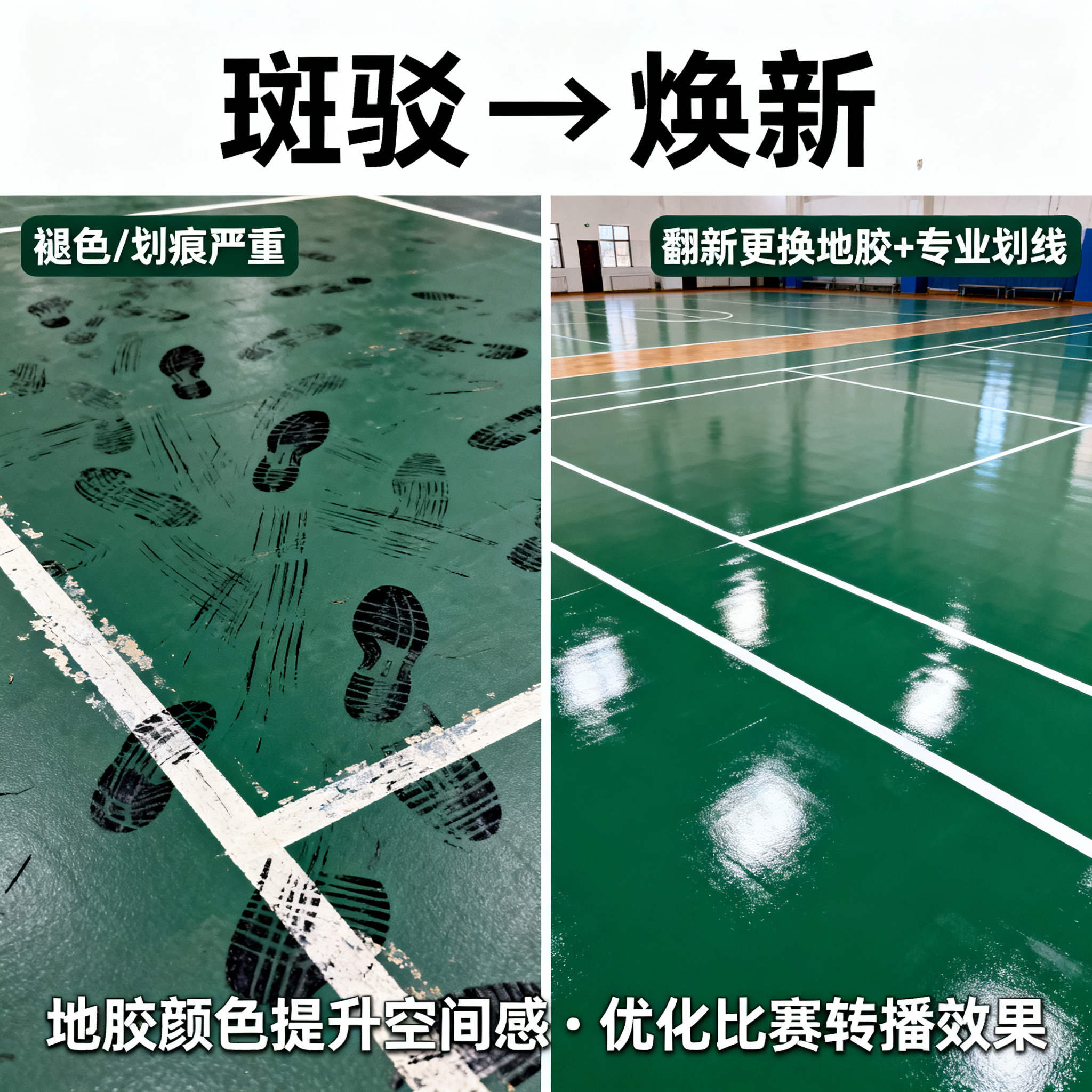 场馆地胶变色记：从“斑驳”到“焕新”，我的体育馆颜值逆袭之路