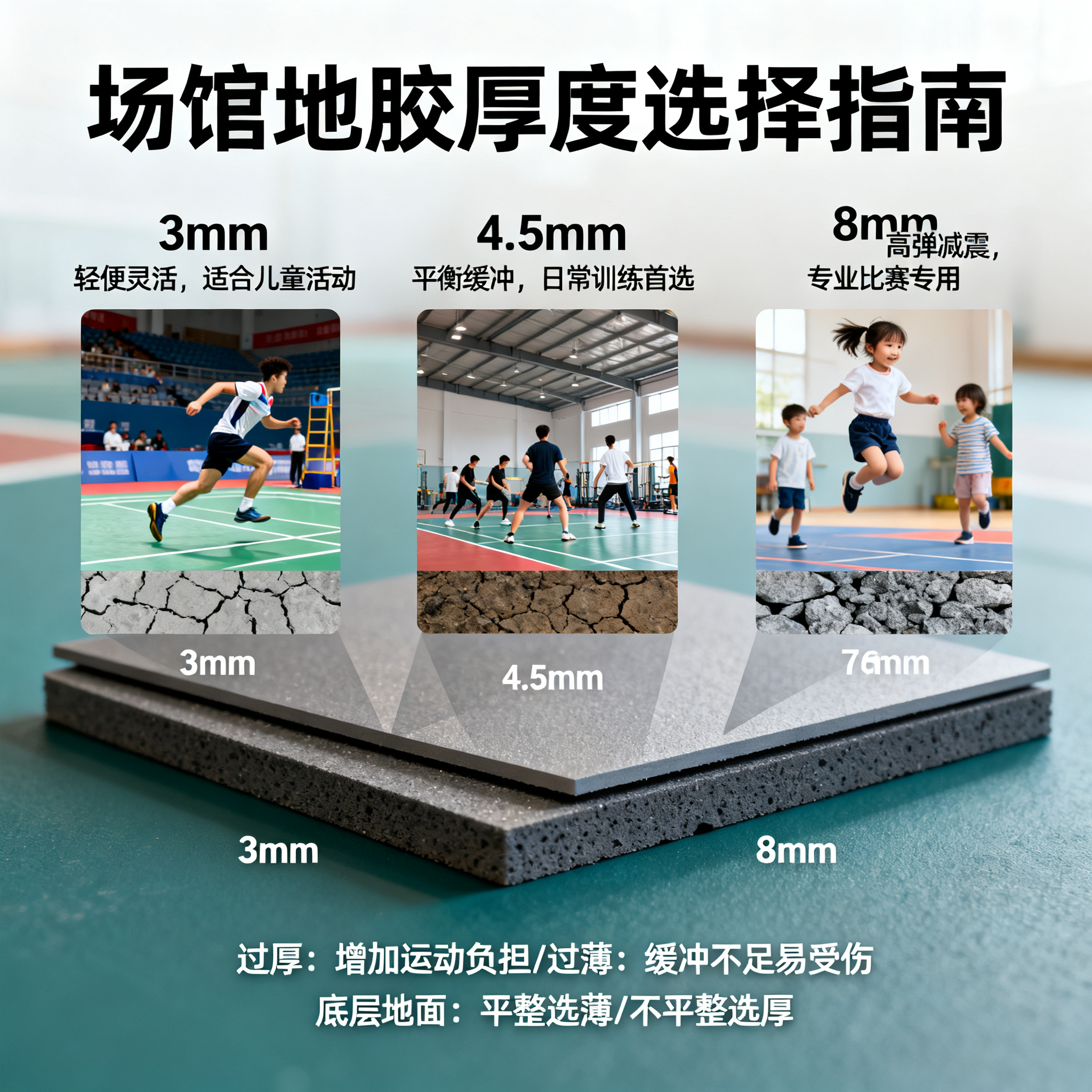 场馆地胶厚度怎么选？3mm、4.5mm、8mm…别被商家忽悠了