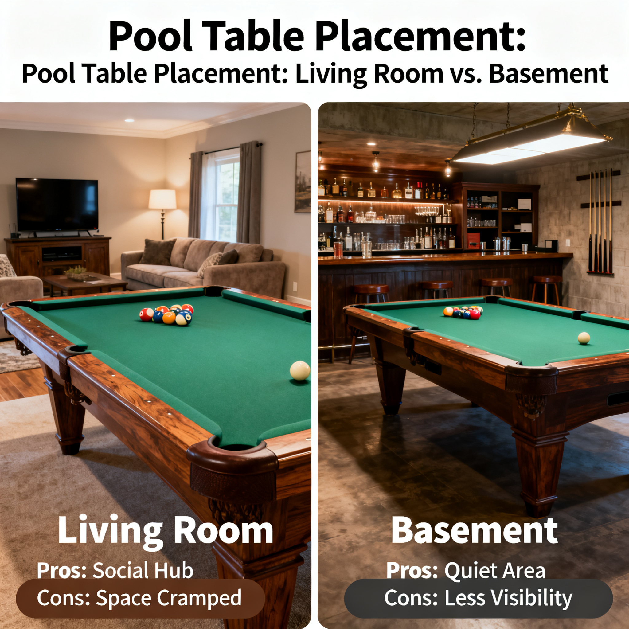 Should You Put a Pool Table in the Living Room or Basement? Pros and Cons Compared to Help You Choose the Right Spot!