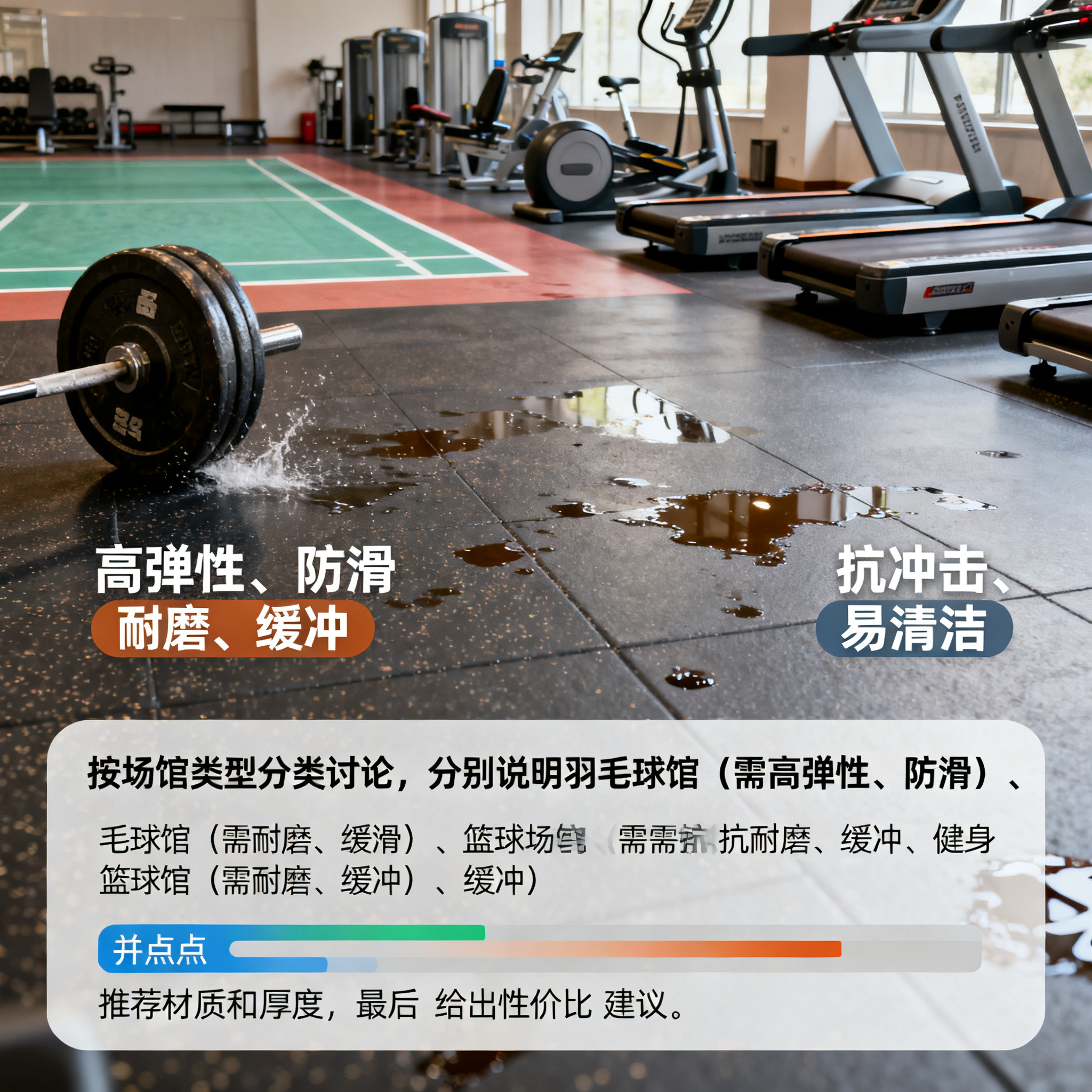 健身房：抗冲击+易清洁，还得耐器械碾压