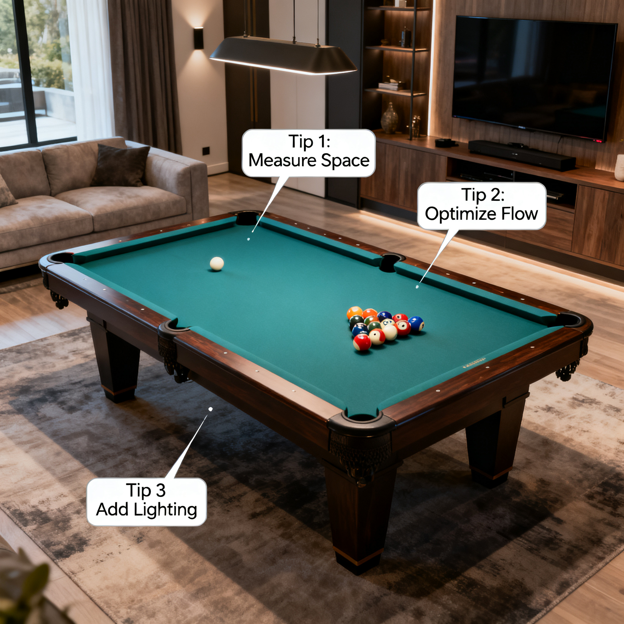 How to Plan Space for a Home Billiard Table? 3 Layout Tips to Turn Your Living Room into an Entertainment Center