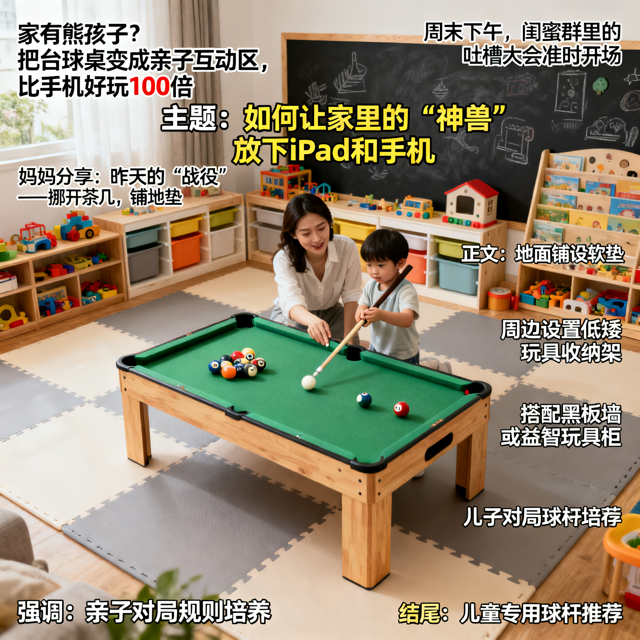 家有熊孩子?把台球桌变成亲子互动区,比手机好玩100倍