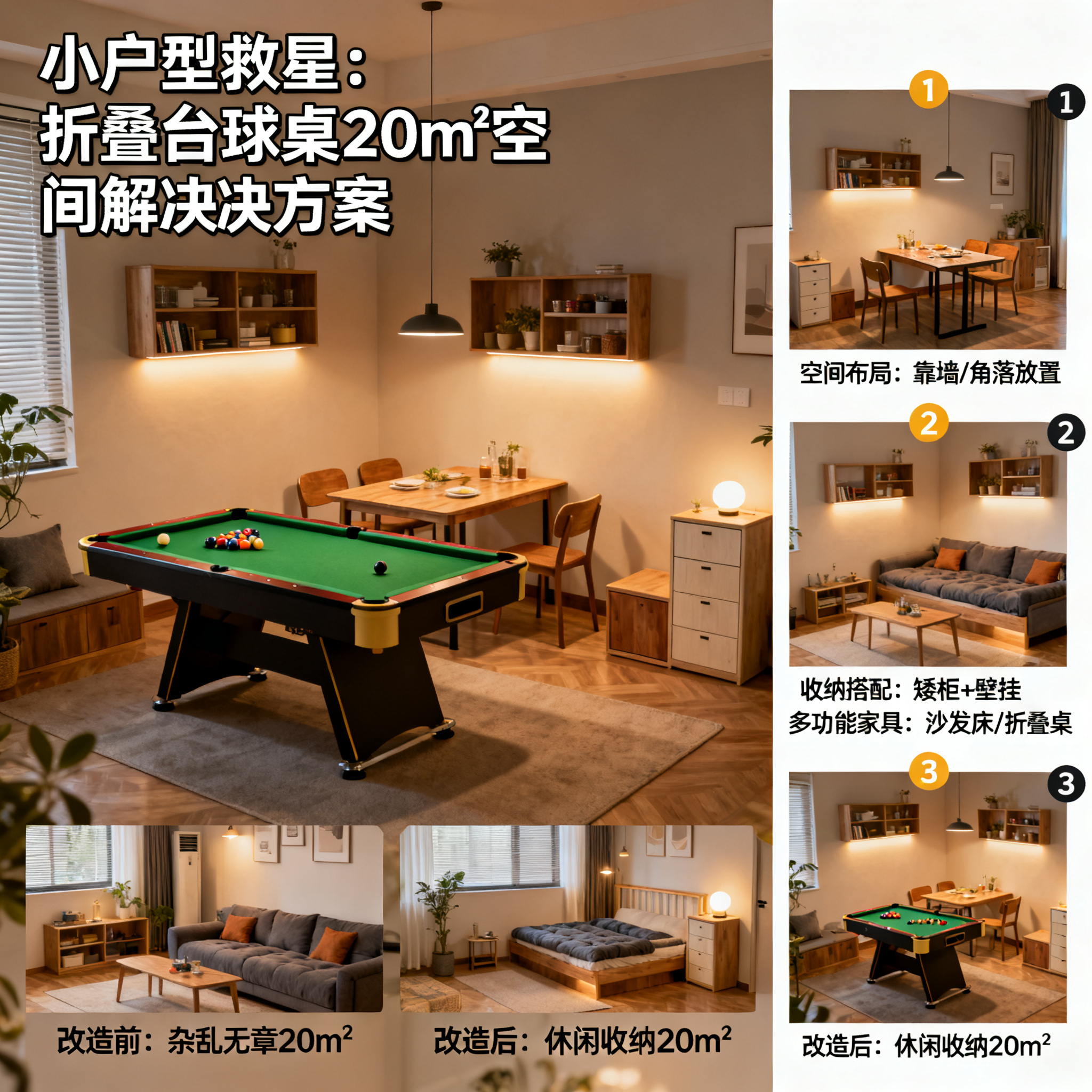 小户型救星:一张台球桌如何让20㎡空间兼顾休闲与收纳