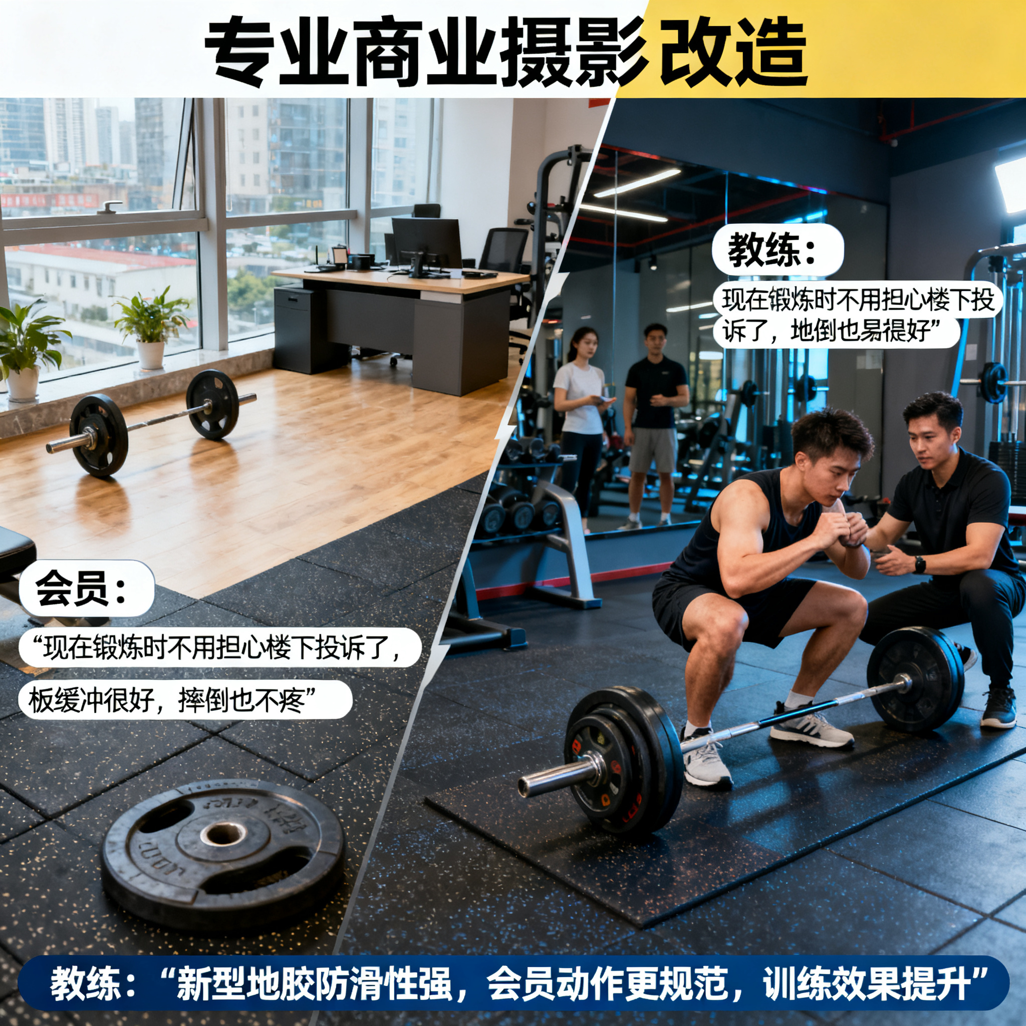 健身房地胶改造实录：降噪+防摔，会员好评如潮