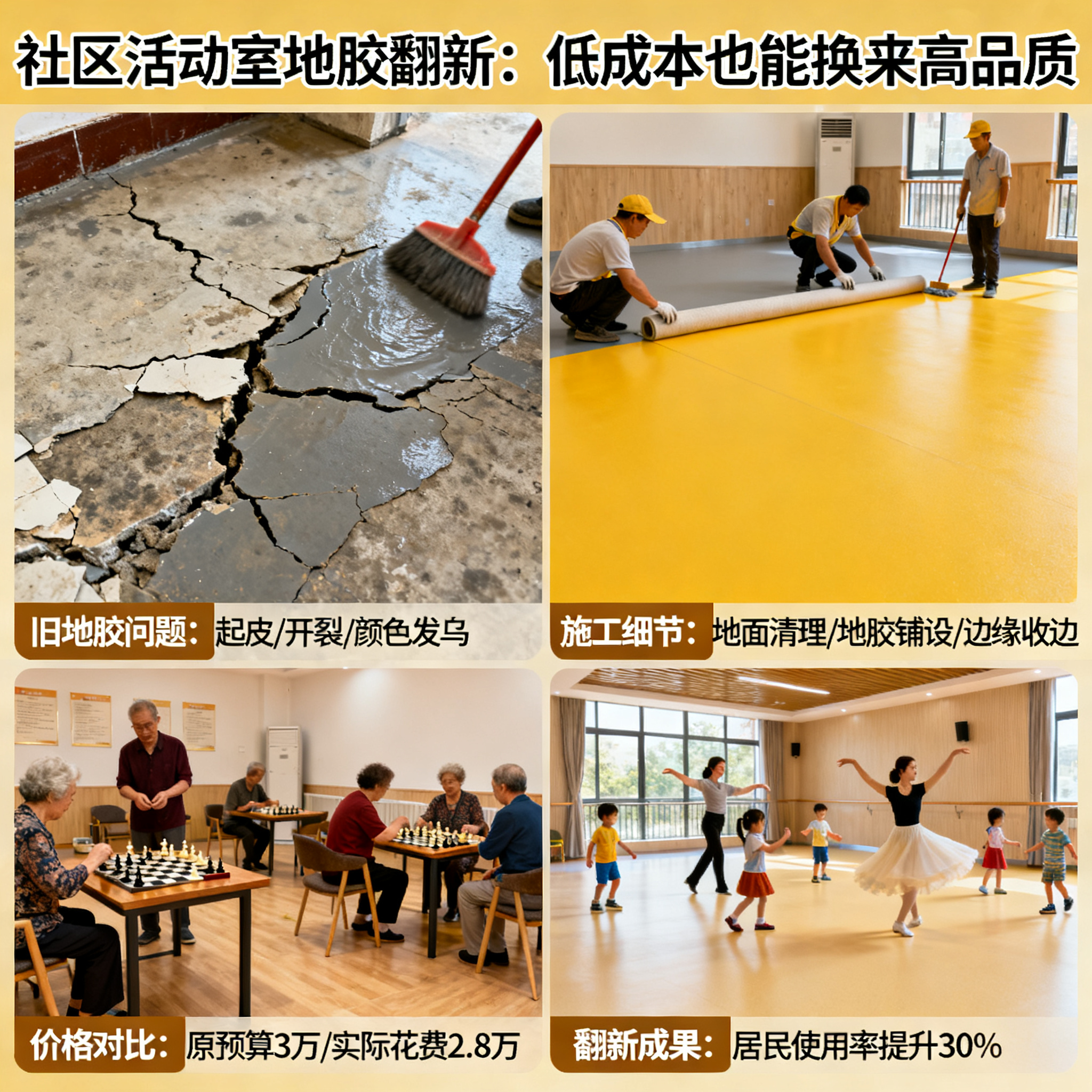社区活动室地胶翻新:低成本也能换来高品质