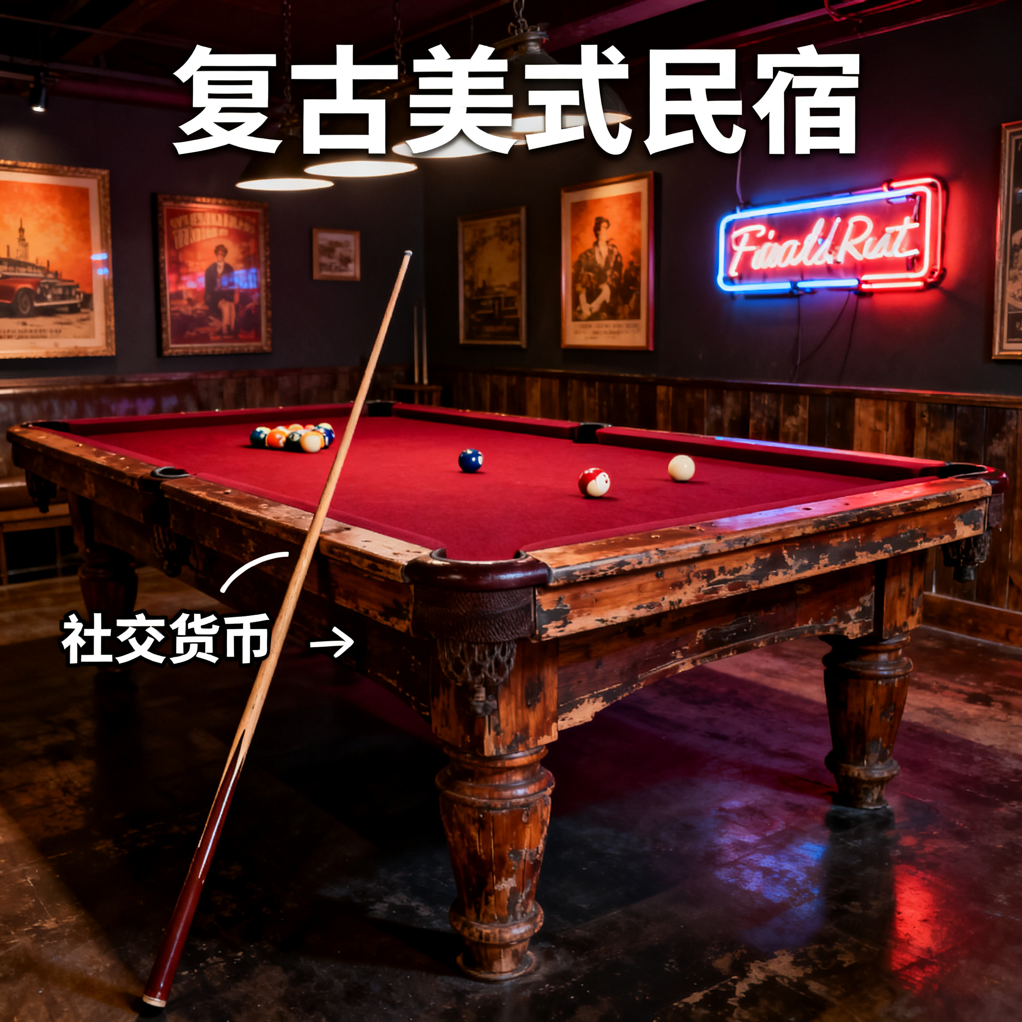 复古美式:红色台呢与做旧木的强烈叙事感