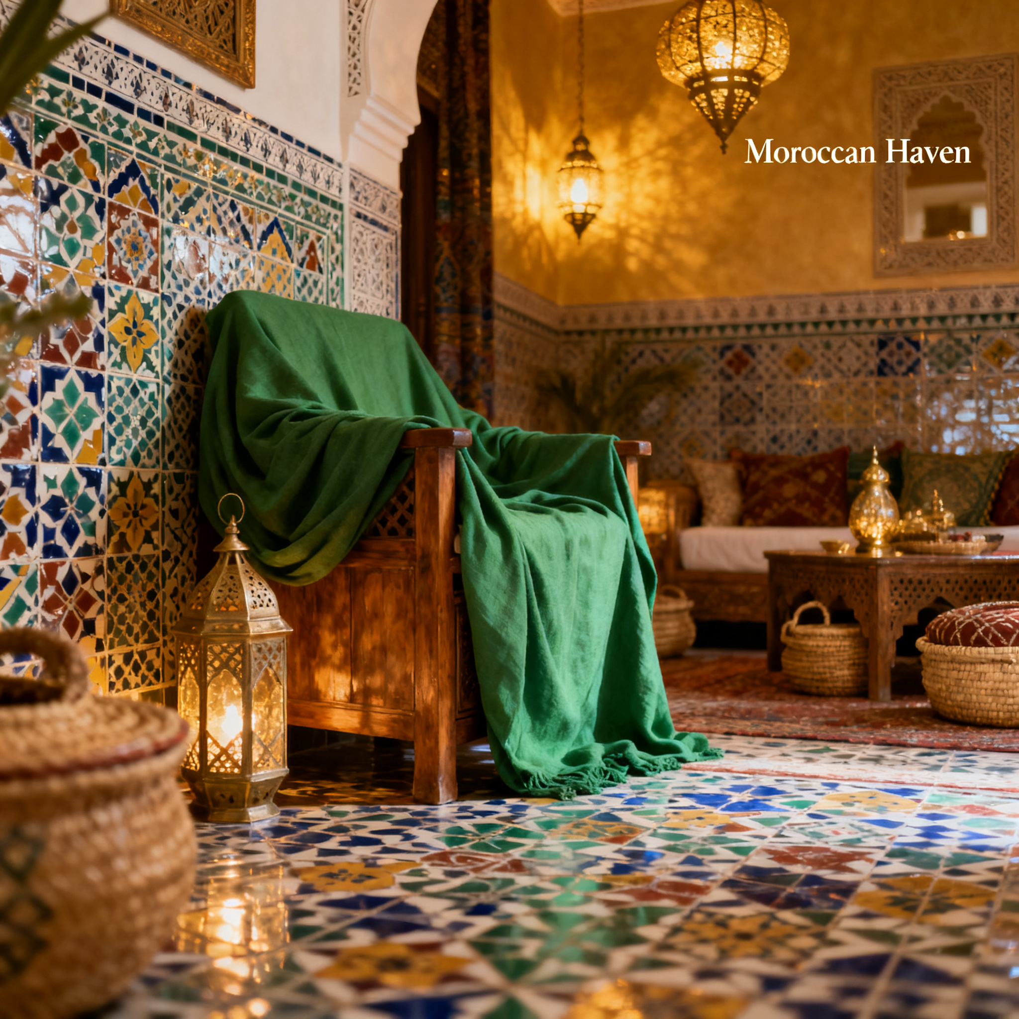 Moroccan Style: Exotic Collision of Colorful Tiles and Green Cloth