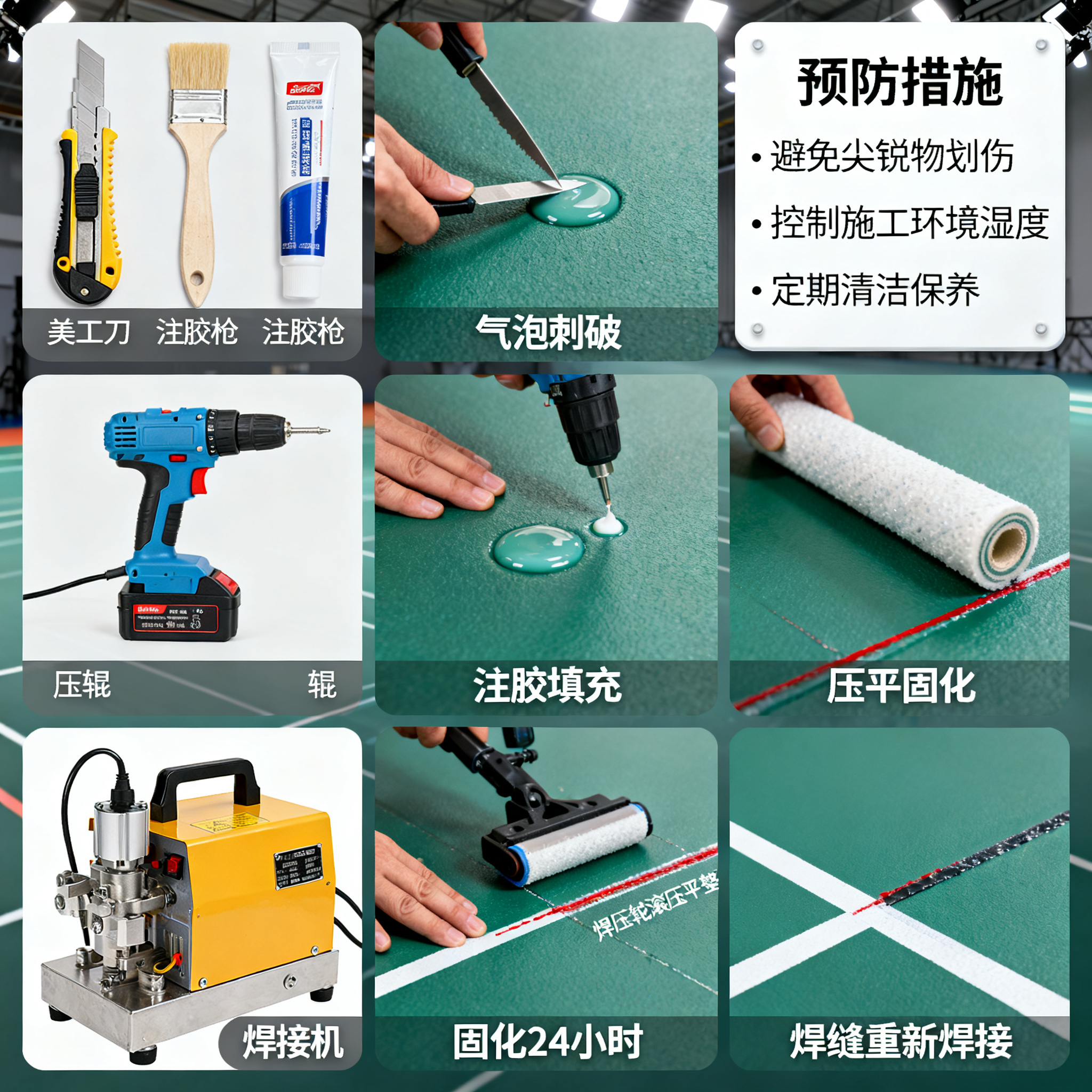 场馆地胶起泡别着急！手把手教你修复小气泡和焊缝开裂