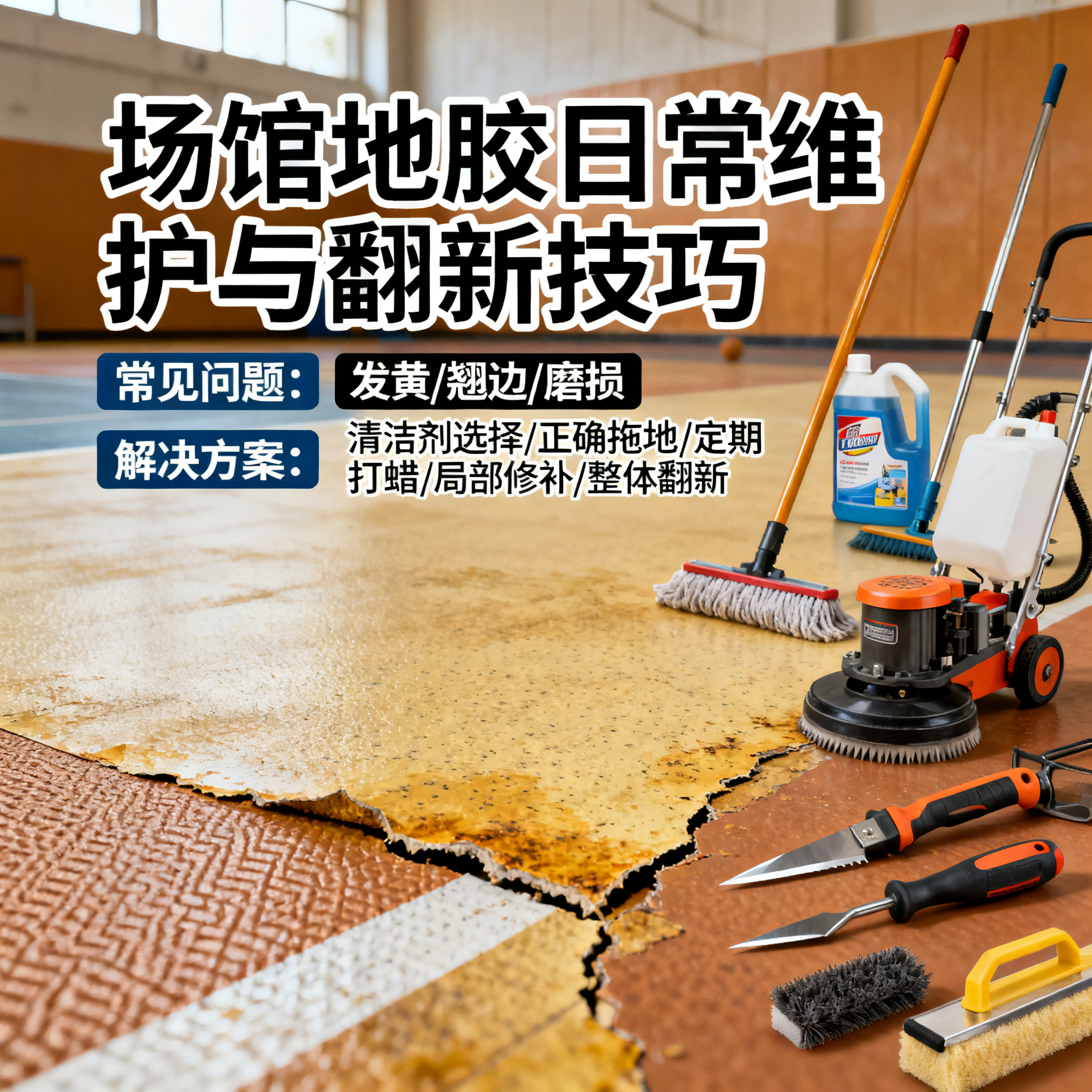 地胶用久了发黄、翘边?场馆地胶日常维护与翻新技巧大公开