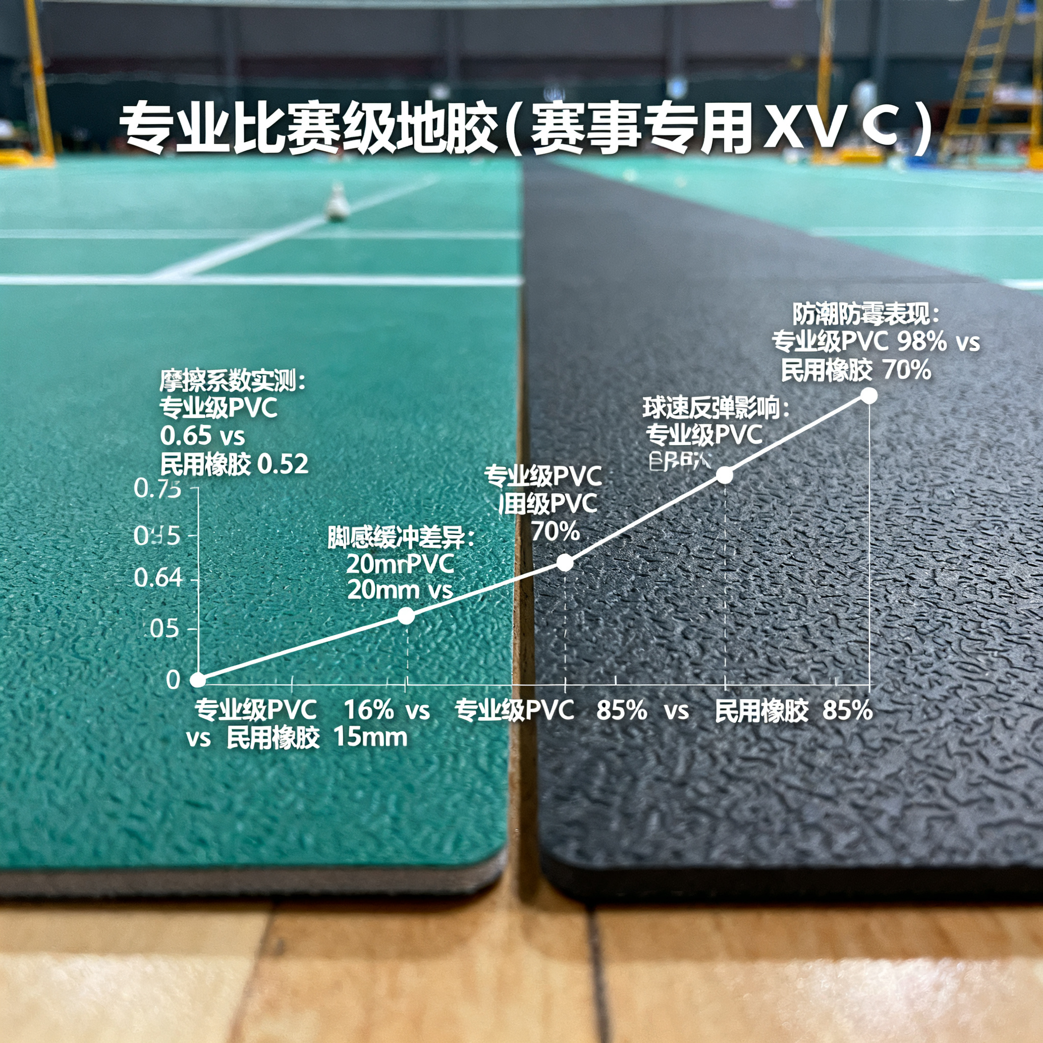 别再交智商税!羽毛球场馆地胶材质对比:专业级vs民用级差距有多大?