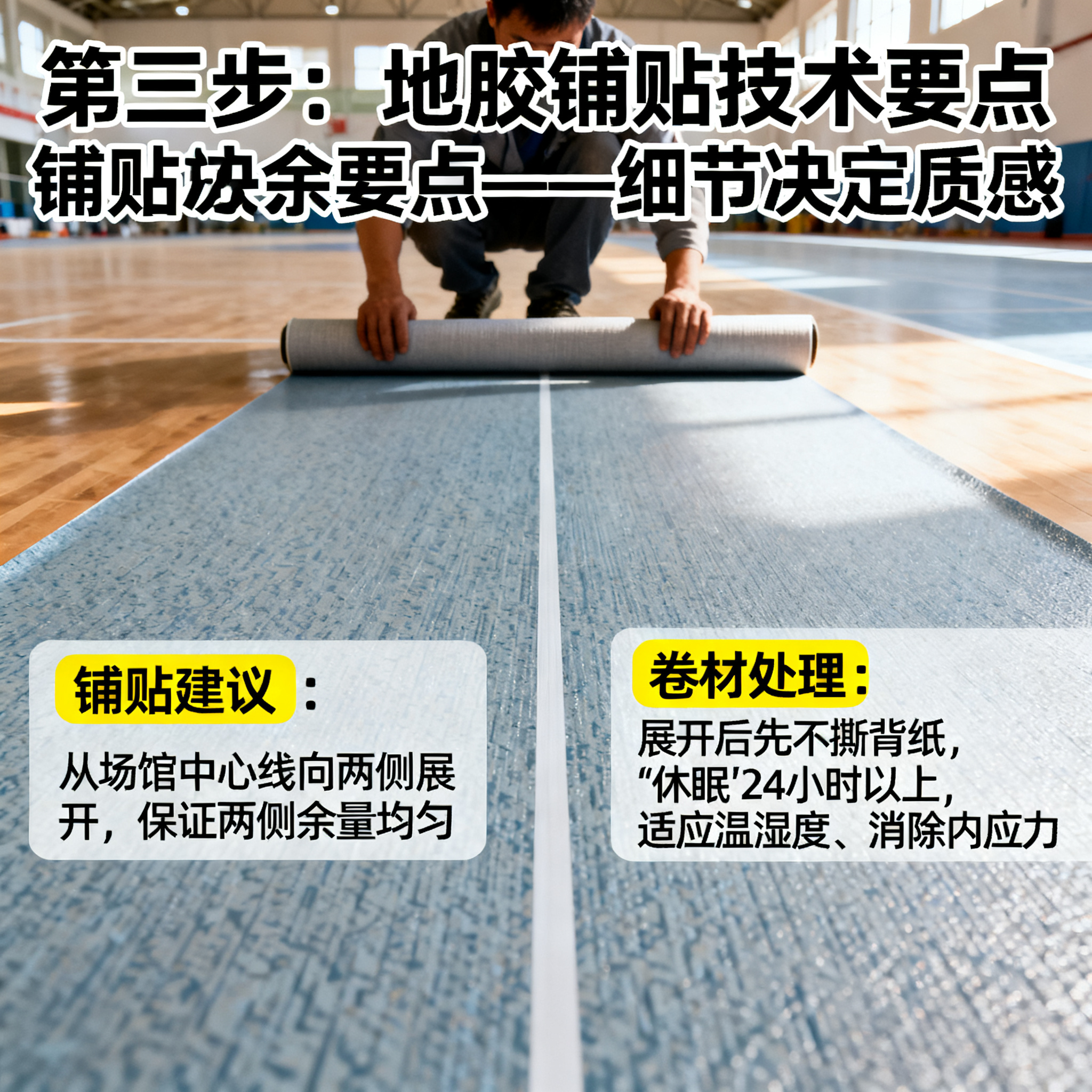 第三步:地胶铺贴技术要点——细节决定质感