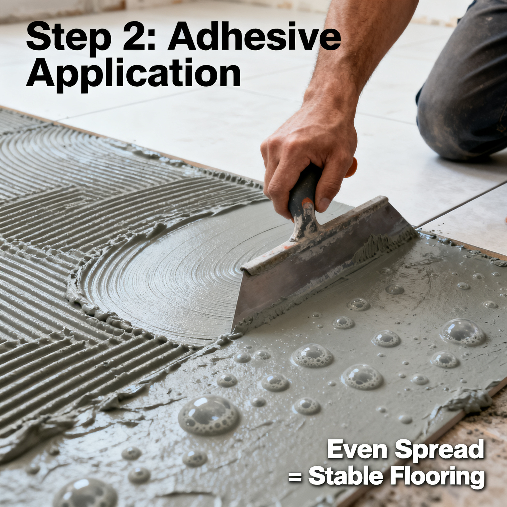 Step 2: Adhesive Application—Even Adhesive Spread Directly Determines Flooring Stability